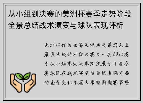 从小组到决赛的美洲杯赛季走势阶段全景总结战术演变与球队表现评析 从小组到决赛的美洲杯赛季走势阶段全景总结战术演变与球队表现评析