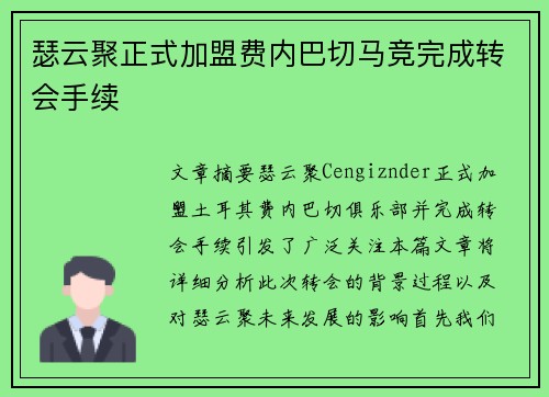 瑟云聚正式加盟费内巴切马竞完成转会手续